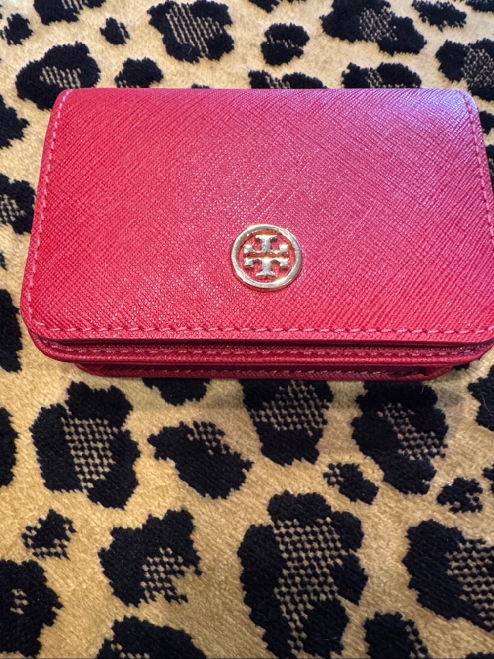 Tory Burch Red Saffiano Card Holder with Logo
